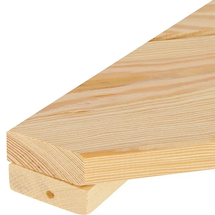Regalux Regalsystem Heavy Eckboden - B x T: 82,2 x 28,2 cm, Holz - Zwei helle, gehobelte Holzbretter liegen übereinander und zeigen die feine Maserung des Holzes vor einem neutralen, dunklen Hintergrund.