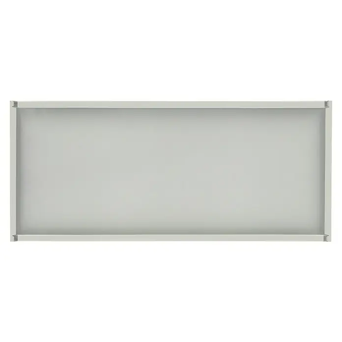 Regalux Fachboden - L x B: 35 x 80 cm, Pulverbeschichtet - Nahaufnahme eines grauen, rechteckigen Leinwandbildes, ideal für moderne Innenräume und minimalistische Dekorationen.