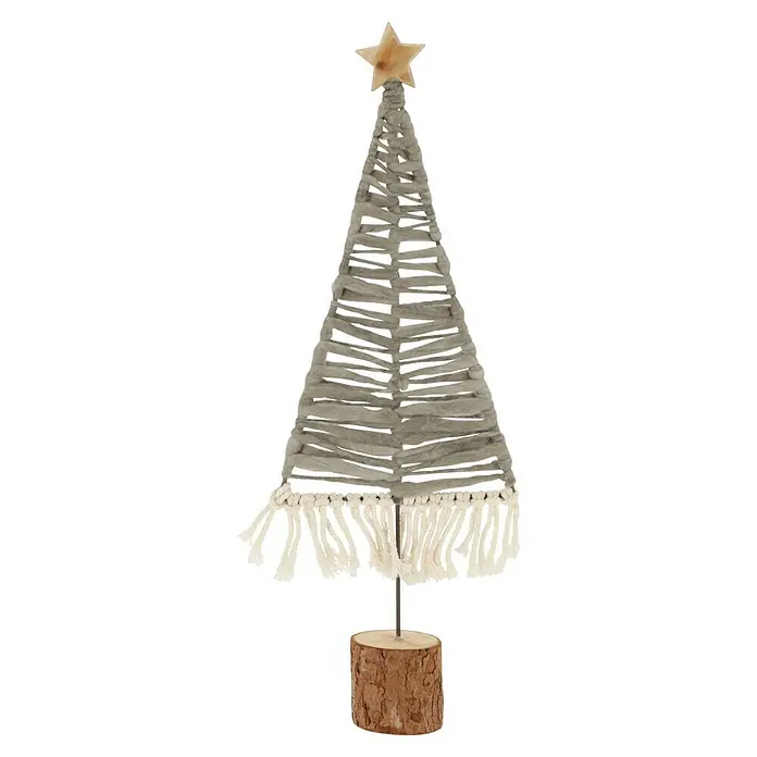 Holz-Weihnachtsbaum - Grau, Jute, Höhe: 44,5 cm - Dekorativer, grauer Stoff-Weihnachtsbaum mit Sternspitze und Holzfuß, der eine festliche und natürliche Note in die Weihnachtsdekoration bringt.