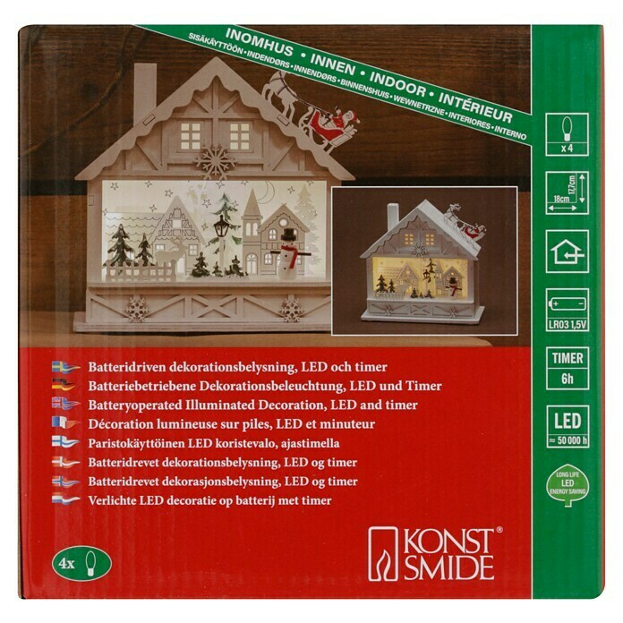 Konstsmide LED-Szenerie Haus mit Weihnachtsmann und Schlitten (L x B x H: 18 x 8 x 17,7 cm, Weiß, Batteriebetrieben, LED) | BAUHAUS