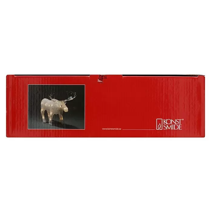 Konstsmide LED-Weihnachtsdekofigur LED Acryl - 32 x 26 x 10 cm, Farblos, Batteriebetrieben, LED, Elch - Eine leuchtende Elchfigur aus klarem, mattiertem Material mit warmweißen Lichtern und transparentem Geweih.