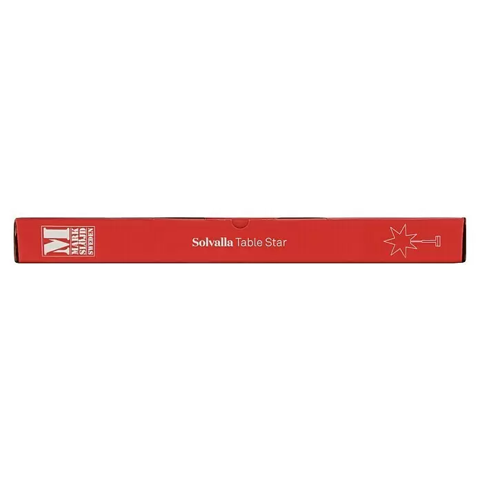 Markslöjd Standstern Solvalla - Ø x H: 35 x 55 cm, OAK, Netzbetrieben - Rote Verpackung für Solvalla Table Star, mit 'MARK SLÖJD SWEDEN' und einer Sternexplosion-Grafik.
