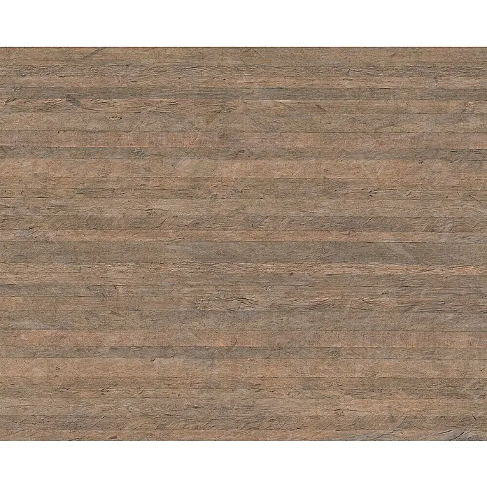 Egger Wandpaneel DecoWall - Annaba Eiche Natur, 125 cm x 66 cm x 12 mm - Nahaufnahme von horizontal verlegten, braunen Holzdielen mit markanter Maserung und rustikalem Charme. Perfekt für warme, einladende Innenräume.