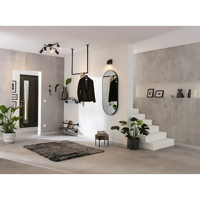 Ecopots Amsterdam Pflanztopf - Außenmaß (Ø x H): 40 x 34,5 cm, Kunststoff, Dunkelgrau - Die Diele mit modernem Spotleuchtensystem an der Decke, Kleiderstange und großem Spiegel schafft einen stilvollen Eingangsbereich.