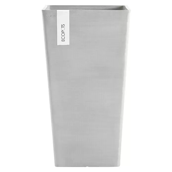 Ecopots Rotterdam Pflanzsäule eckig - Außenmaß (L x B x H): 30,5 x 30,5 x 50,5 cm, Kunststoff, Weiß, Grau - Hoher, hellgrauer rechteckiger ECOPOTS Pflanzkübel mit texturierter Oberfläche.