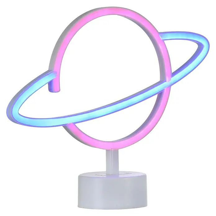 Just Light LED-Dekoleuchte Neon Saturn - Neon Saturn, L x B x H: 8,5 x 29,5 x 24 cm, Netzbetrieben - Neon-Tischleuchte mit Planetenmotiv. Die Leuchte verfügt über einen kreisförmigen Planetenkörper mit einem Ring, der den Planeten umgibt.