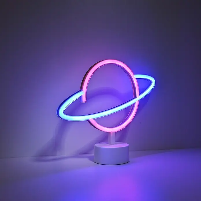 Just Light LED-Dekoleuchte Neon Saturn - Neon Saturn, L x B x H: 8,5 x 29,5 x 24 cm, Netzbetrieben - Neon-Saturn-Leuchte: Stilvolle Tischleuchte in Rosa und Blau, ideal für moderne Raumgestaltung und als dekoratives Element.