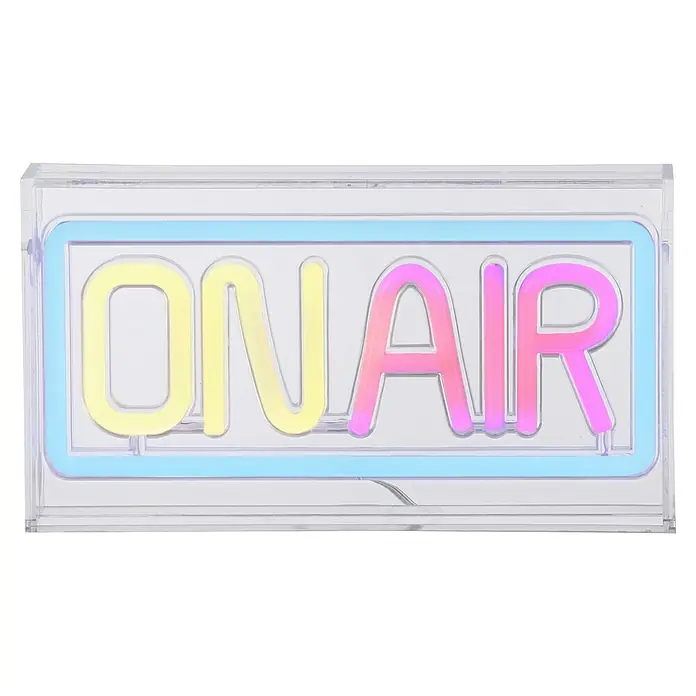 Just Light LED-Dekoleuchte Neon On Air - Neon On Air, L x B x H: 8,5 x 29,5 x 24 cm, Netzbetrieben - Neon-Schild "On Air" mit gelben und pinken Buchstaben, umrahmt von einem hellblauen Rahmen. Perfekt für Radiosender oder Podcast-Studios.
