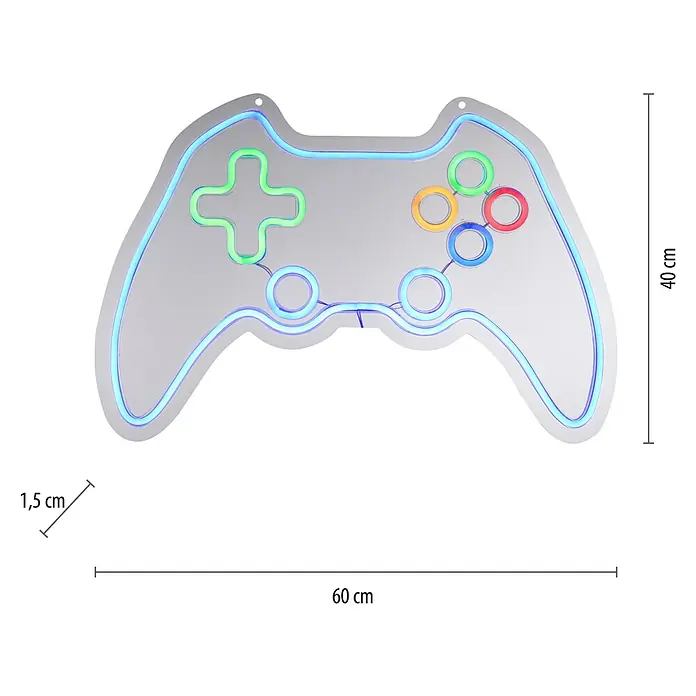 Just Light LED-Dekoleuchte Neon Gamer - Neon Gamer, L x B x H: 8,5 x 29,5 x 24 cm, Netzbetrieben - Neon-Controller-Wandleuchte: Cooles Gamer-Design mit farbiger Beleuchtung. Ideal für Spielzimmer oder als trendiges Deko-Element.