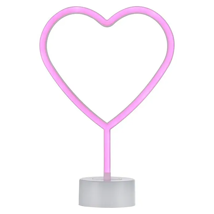 Just Light LED-Dekoleuchte Neon Herz - Neon Herz, L x B x H: 8,5 x 29,5 x 24 cm, Batteriebetrieben - Leuchtendes Herz-Dekor: Rosa Herzförmige Neonlampe auf einem schlichten weißen Sockel, die Romantik und Wärme ausstrahlt.