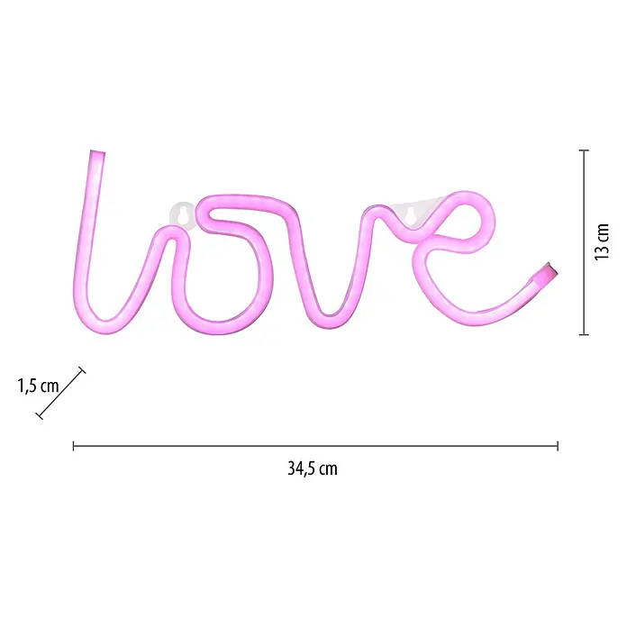 Just Light LED-Dekoleuchte Neon Love - Neon Love, L x B x H: 8,5 x 29,5 x 24 cm, Netzbetrieben - Abmessungen der pinken "Love" Neonleuchte: 34,5 cm breit, 13 cm hoch und 1,5 cm tief. Ideal zur Dekoration Ihres Raumes.