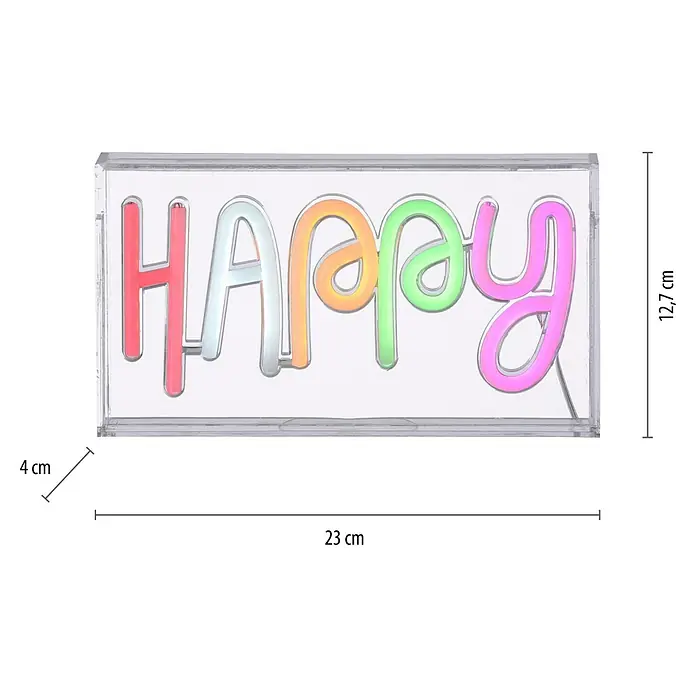 Just Light LED-Dekoleuchte Neon Happy - Neon Happy, L x B x H: 8,5 x 29,5 x 24 cm, Netzbetrieben - Abmessungen der LED-Leuchtreklame "Happy": 23 cm breit, 12,7 cm hoch und 4 cm tief, eine fröhliche Dekoration für jeden Raum.