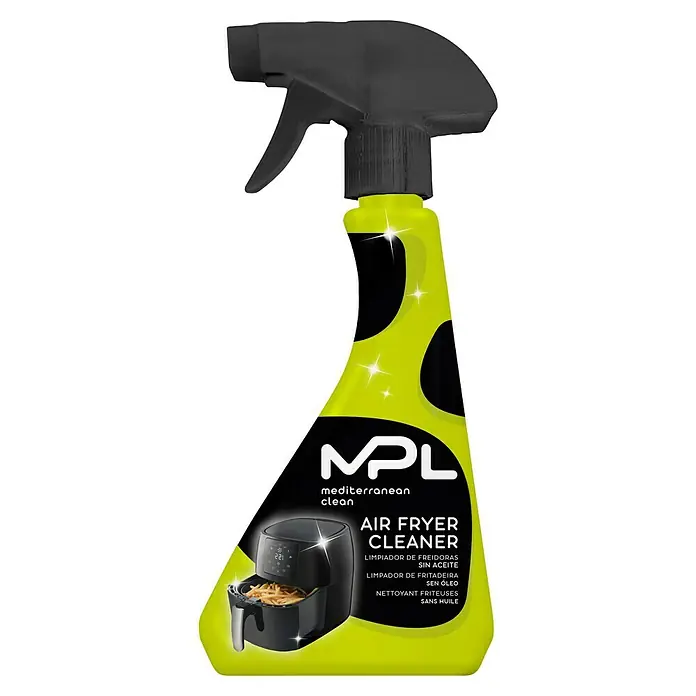 MPL Limpiador Air Fryer - 500 ml, Bote de rociado - Imagen de una botella de limpiador de freidoras de aire MPL Mediterranean Clean, diseñada para una limpieza sin grasa.