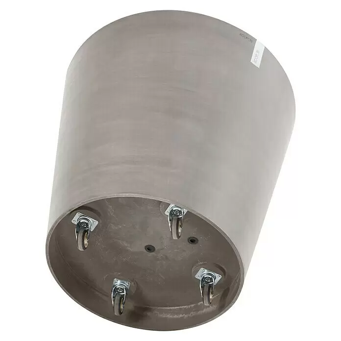 Ecopots Amsterdam Pflanzkübel rund Wheels - Außenmaß (Ø x H): 60 x 56 cm, Kunststoff, Braungrau, Ausstattung Pflanzgefäß: Rollen - Grauer zylindrischer Pflanztopf mit vier integrierten Rollen an der Basis.