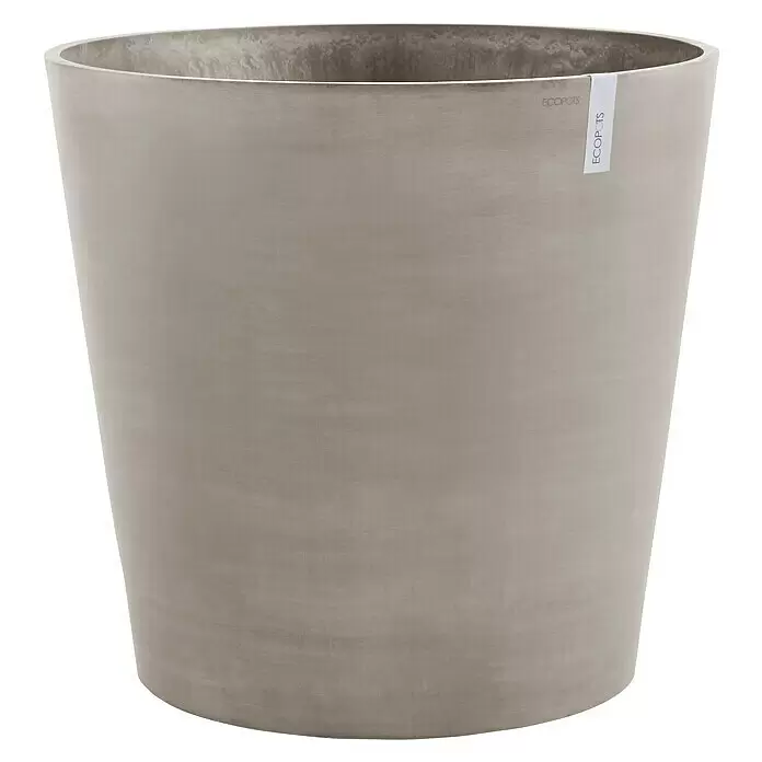 Ecopots Amsterdam Pflanzkübel rund Wheels - Außenmaß (Ø x H): 60 x 56 cm, Kunststoff, Braungrau, Ausstattung Pflanzgefäß: Rollen - Hellgrauer, sich verjüngender Pflanztopf mit matter, betonähnlicher Textur. Ideal für diverse Pflanzen.