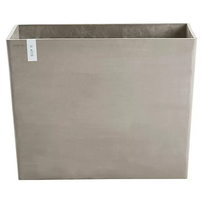 Ecopots Pflanzkasten Paris - Außenmaß (L x B x H): 85,2 x 39,5 x 65,8 cm, Kunststoff, Braungrau, Ausstattung Pflanzgefäß: Rollen - Rechteckiger hellgrauer Pflanzkübel mit glatter, moderner Oberfläche.