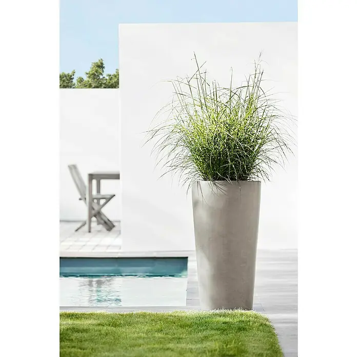 Ecopots Amsterdam Pflanzsäule rund High - Außenmaß (Ø x H): 49,8 x 91 cm, Kunststoff, Braungrau - Hohe Pflanzgefäße aus Fiberglas mit Ziergras. Ein modernes Designelement für jeden Garten oder Terrasse und verleiht Ihrem Außenbereich eine stilvolle Note.