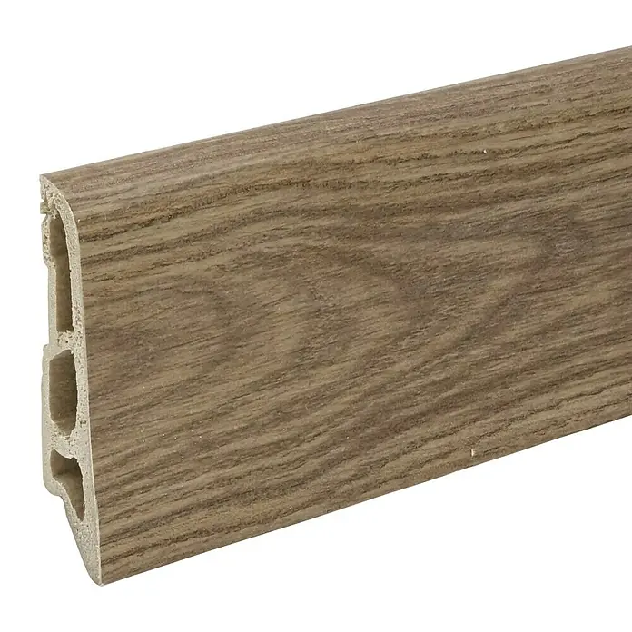 Döllken Sockelleiste - 250 cm x 15 mm x 60 mm, Hartschaum, Clear Oak - Profilleiste aus Holzimitat für den Innenausbau. Die Sockelleiste hat eine markante Holzstruktur und eine moderne Optik.
