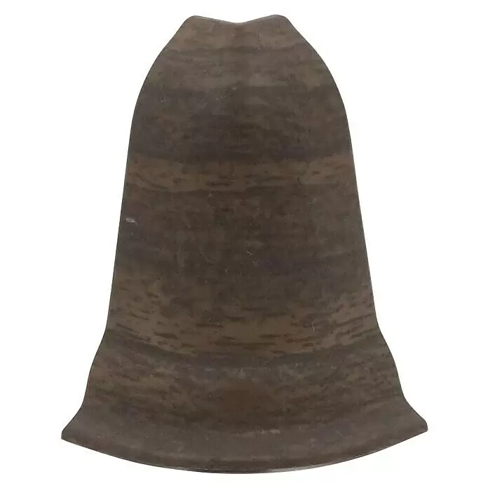 Döllken Außenecke Classic 50 - Akazie Dunkel, 1 Stk., Passend für: Kabelkanal-Sockelleiste Classic 50 - Glockenförmiges Objekt aus gesprenkeltem, horizontal gestreiftem braun-grauem Material.