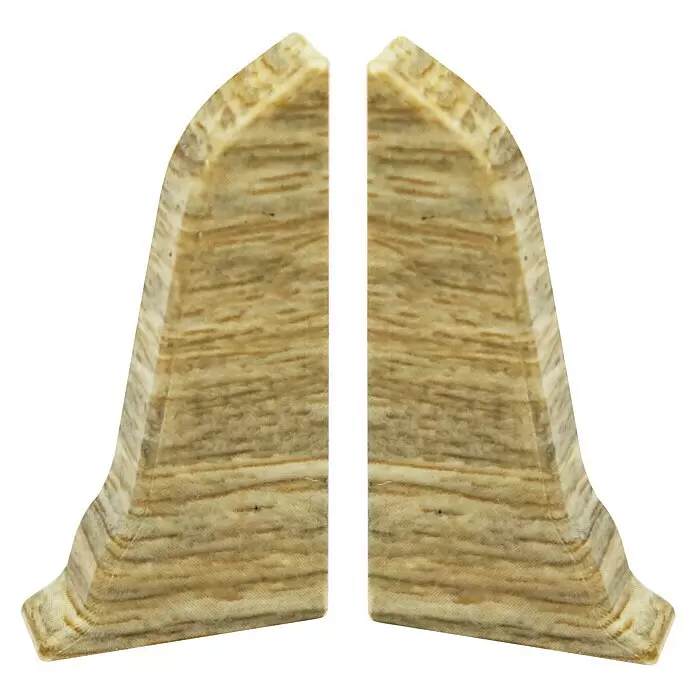 Döllken Endkappe Classic 50 - Eiche Sardinia, 2 Stk. - Paar abgewinkelter beiger Buchstützen mit natürlicher, gestreifter Textur.
