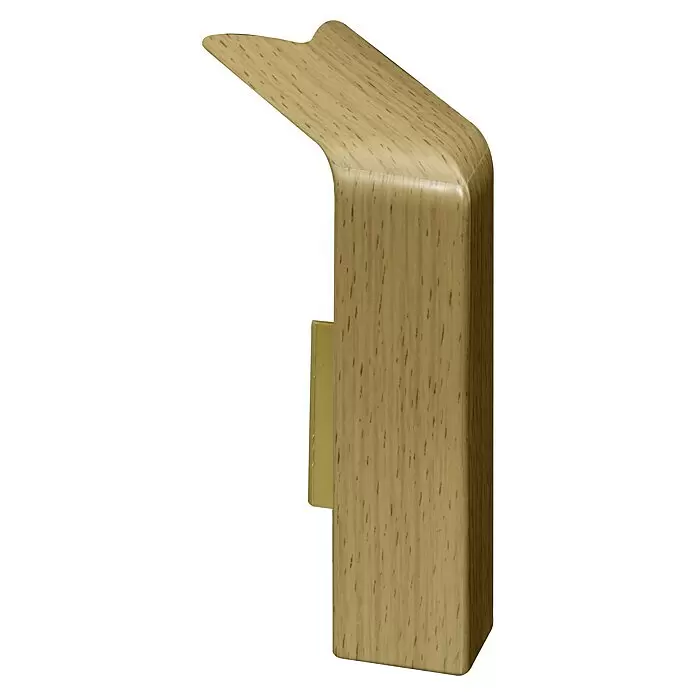 Döllken Außenecke - Buche Hell, 1 Stk., Passend für: Döllken Abdeckleiste - Heller Holzgriff mit Maserung und gelblichem Befestigungselement.