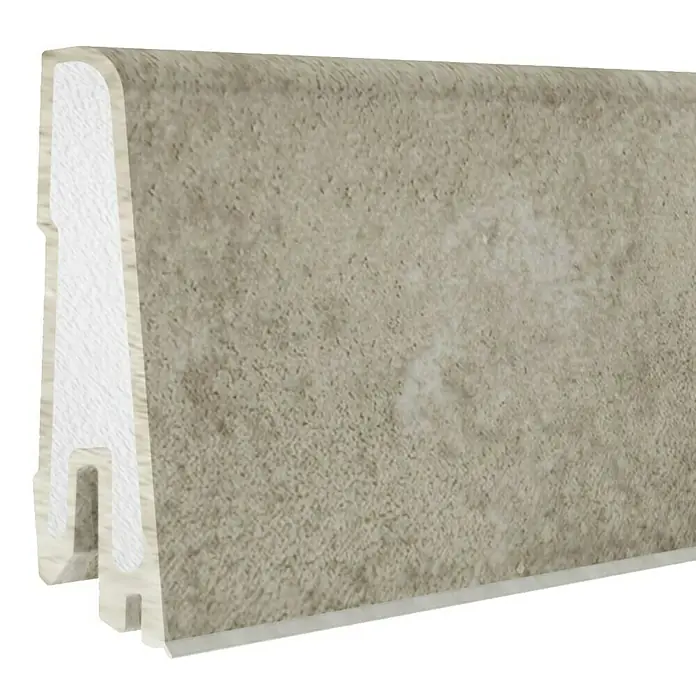 Döllken Sockelleiste USL 60 Clip - 250 cm x 17 mm x 60 mm, Kunststoff, Assisi - Detailansicht einer Sockelleiste in Steinoptik. Das Dekor vereint Funktionalität und ästhetisches Design für ein modernes Wohnambiente.