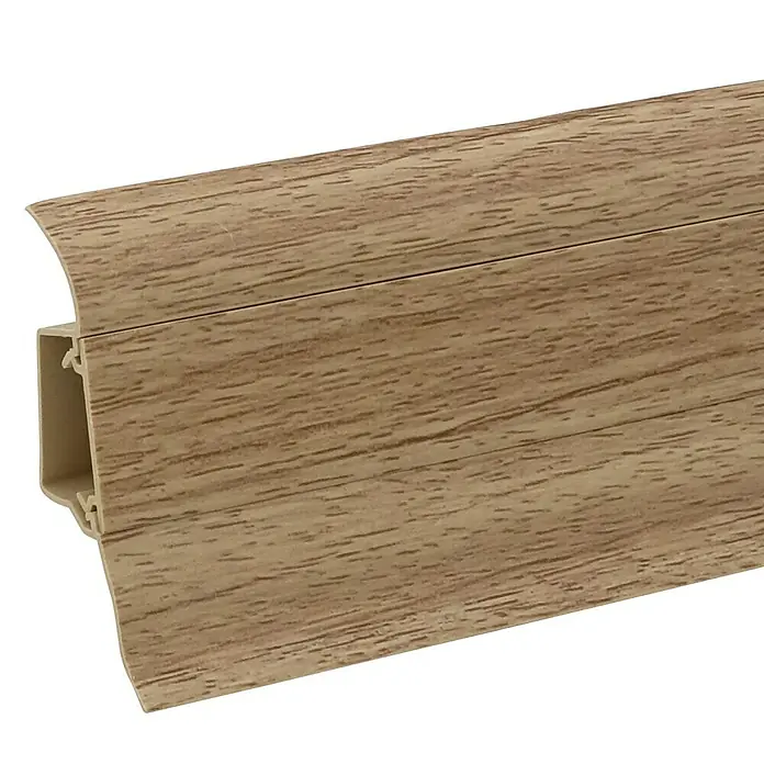 Döllken Sockelleiste Classic 50 - 250 cm x 25 mm x 50 mm, Eiche Rustikal - Bild einer Sockelleiste in Holzoptik, die sich ideal für Bodenbeläge eignet. Perfekte Ergänzung für stilvolle Wohnräume.
