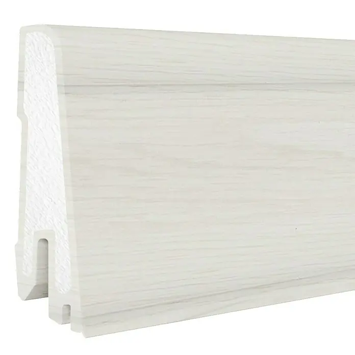 Döllken Sockelleiste USL 60 Clip - 250 cm x 17 mm x 60 mm, Kunststoff, Kiefer Morg. - Weißes Fußleistenprofil mit Holzmaserung. Diese moderne Sockelleiste verleiht jedem Raum einen stilvollen Akzent.