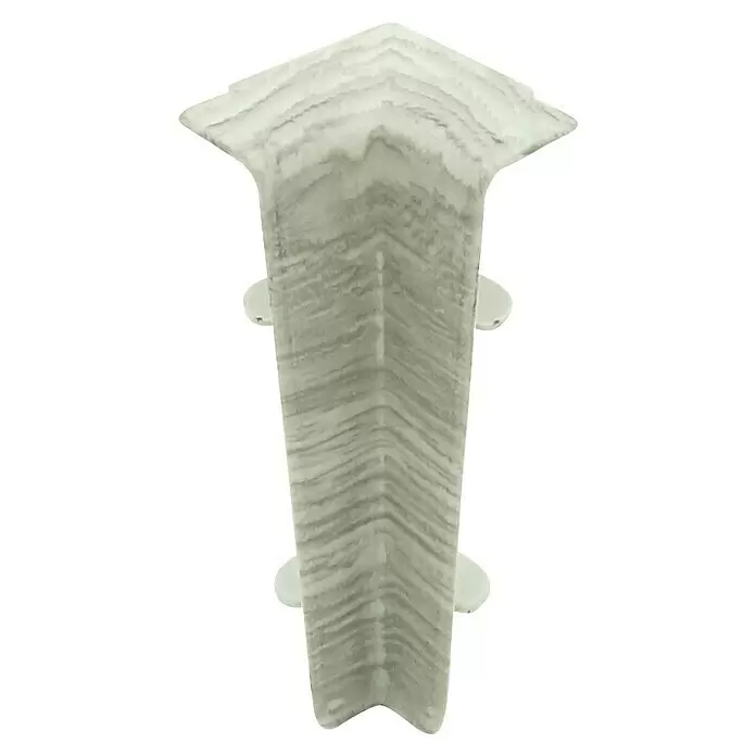 Döllken Innenecke Cubica 60 SLK - Eiche Silver, 2 Stk. - Weiß-grau gemasertes Marmoroptik-Eckprofil mit Chevron-Muster und seitlichen Befestigungselementen.