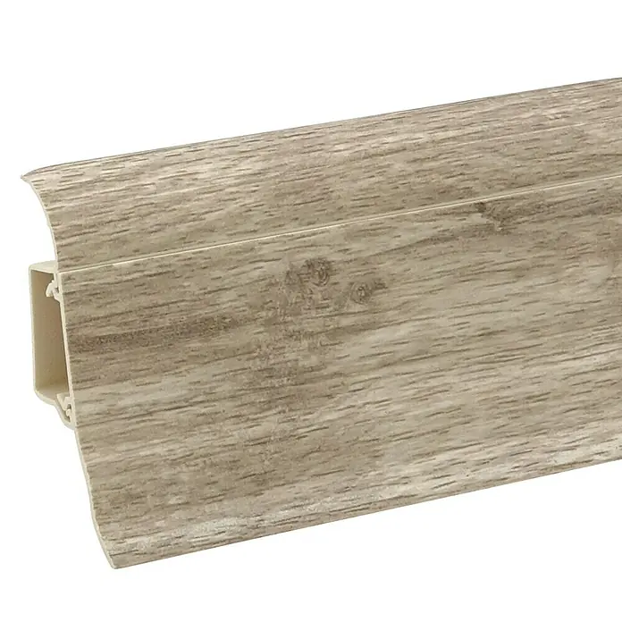 Döllken Sockelleiste Classic 50 - 250 cm x 25 mm x 50 mm, Essencial - Ein detailliertes Bild eines Sockelleistens mit Holzoptik, ideal für moderne Inneneinrichtungen.