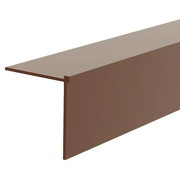 Döllken Winkelleiste 20 - 260 cm x 20 mm x 20 mm, Bronze - Nahaufnahme einer braunen, winkelförmigen Dachrandabdeckung. Sie schützt die Dachkante vor Witterungseinflüssen und sorgt für ein sauberes Erscheinungsbild.