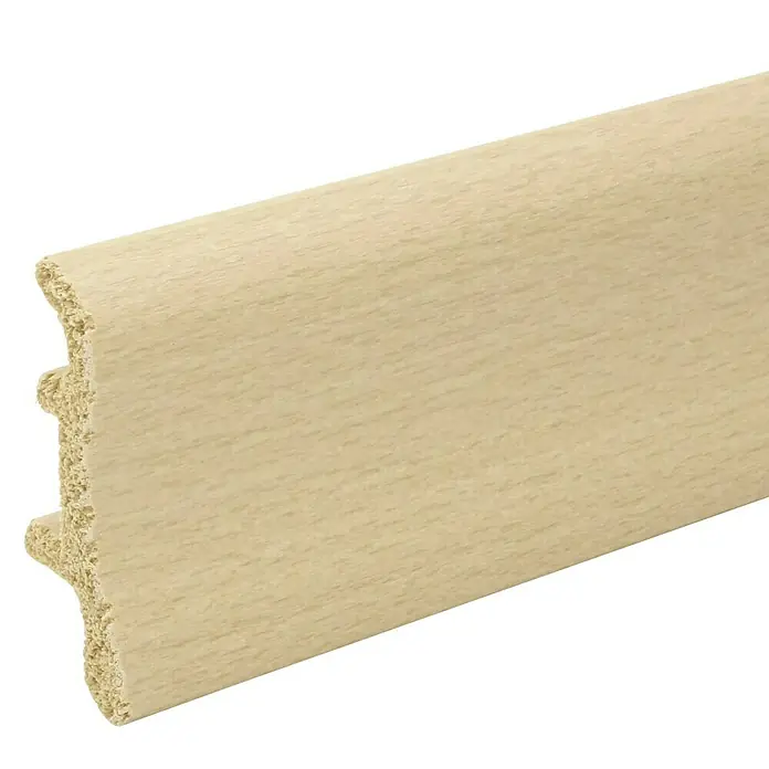 Döllken Sockelleiste Classic 50 - 250 cm x 22 mm x 50 mm, Buche Hell - Profil einer beigen Sockelleiste aus Holz, die für den Abschluss von Böden und Wänden verwendet wird. Sie sorgt für einen sauberen Übergang.