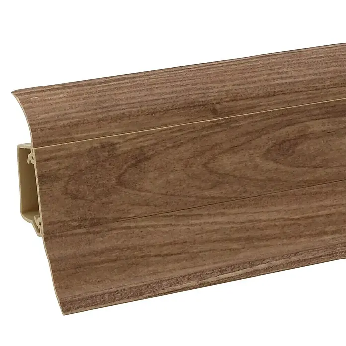 Döllken Sockelleiste Classic 50 - 250 cm x 25 mm x 50 mm, Flavour - Nahaufnahme einer Sockelleiste in Holzoptik, ideal für stilvolle Bodenabschlüsse und einfache Montage.