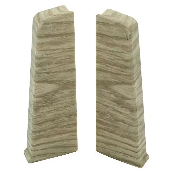 Döllken Endkappe Cubica 60 SLK - Wasabi Eiche, 2 Stk. - Zwei helle Buchstützen mit Holzmaserung, konisch zulaufend mit kleinem Sockel.
