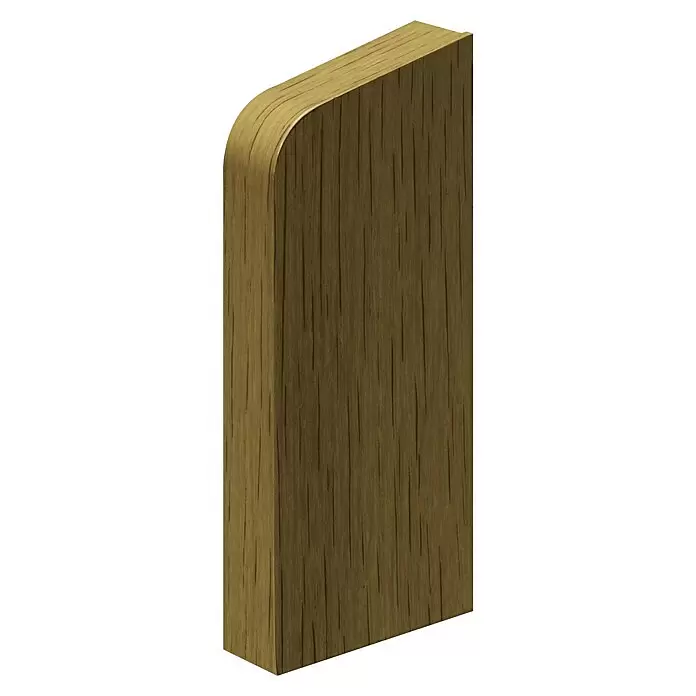 Döllken Endkappe - Eiche, Rechts, Passend für: Döllken Abdeckleiste - Olivebraunes Holzprofil mit sichtbarer Maserung und einer abgerundeten Ecke.