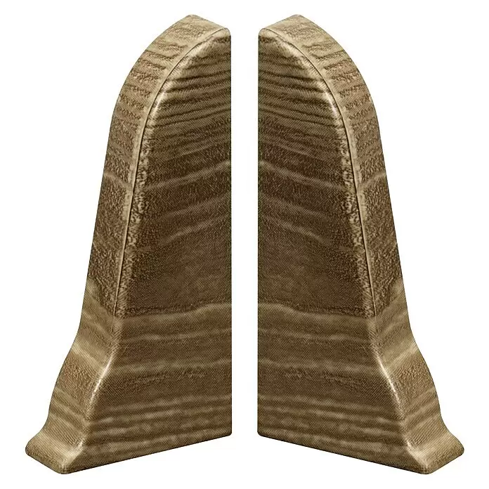Döllken Endkappe Classic 50 - Flavour, 2 Stk. - Paar hellbraune, strukturierte Steinbuchstützen mit horizontalen Streifen.
