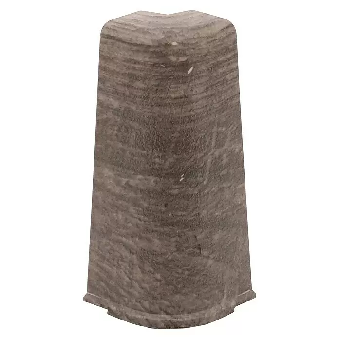 Döllken Außenecke Cubica SLK 60 - Hemlock Ru, 1 Stk. - Graues, strukturiertes, konisches Steinobjekt mit abgerundeter Oberseite und Rand an der Basis.