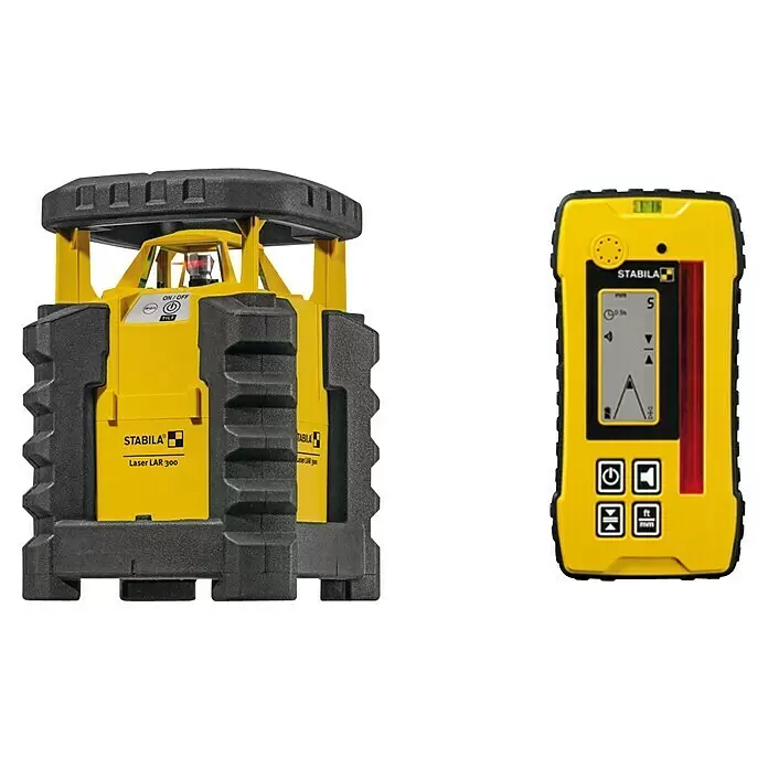 Stabila Rotationslaser LAR 300 - 7 -tlg. - Gelber und schwarzer Rotationslaser mit passendem Laserempfänger, robuste Profi-Messgeräte.