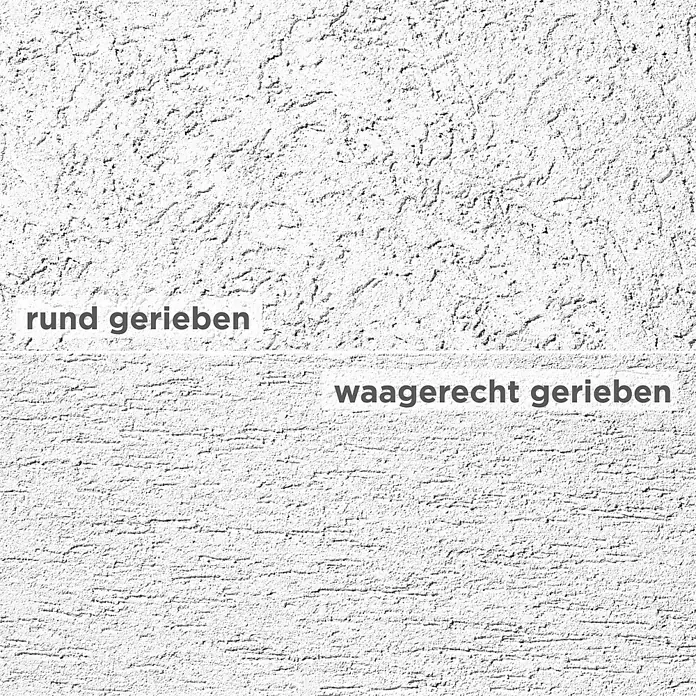 SG Weber Münchner-Rauhputz - Körnung: 2 mm, 15 kg, Innen - Strukturierter Putz mit zwei verschiedenen Mustern, oben rund gerieben, unten waagerecht gerieben, für kreative Wandgestaltung.