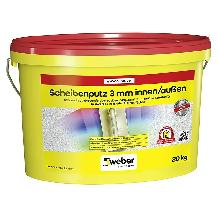 SG Weber Scheibenputz - Körnung: 3 mm, 20 kg - Eimer Scheibenputz 3 mm innen/außen von Weber Saint-Gobain, ein gebrauchsfertiger Edelputz für hochwertige Oberflächen, 20 kg.