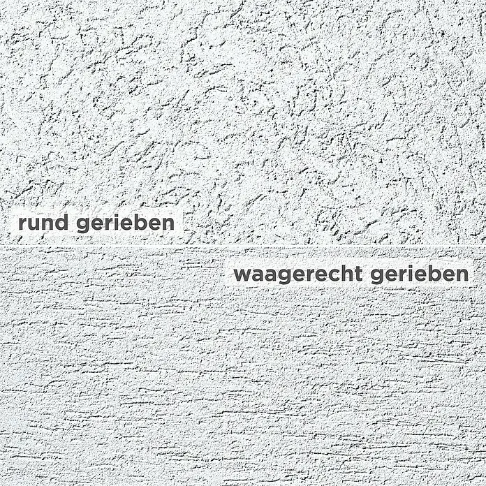 SG Weber Münchner-Rauhputz - Körnung: 2 mm, 20 kg - Zwei verschiedene Putzstrukturen: Rund gerieben und waagerecht gerieben. Unterschiedliche Texturen für Innen- und Außenbereiche.
