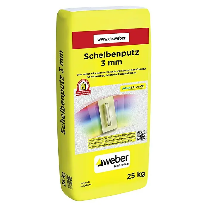 SG Weber Scheibenputz - Körnung: 3 mm, 25 kg - Sack Scheibenputz 3 mm von Weber Saint-Gobain, mineralischer Edelputz für hochwertige, dekorative Putzoberflächen mit Korn-an-Korn-Struktur.