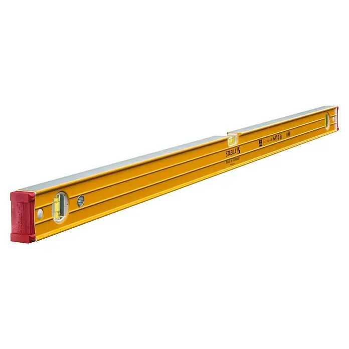 Stabila Wasserwaage Type 96-2 - Länge: 122 cm, Anzahl Libellen: 3 Stk. - Eine gelbe Wasserwaage von Stabila, die ein präzises Nivellieren bei Bau- und Handwerksprojekten gewährleistet und für Genauigkeit steht.