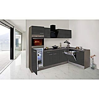 Respekta Winkelküche Oliver (B x T: 280 x 172 cm, Grau, Mit Elektrogeräten)