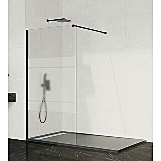 GME Mampara de ducha fija + brazo Screen (An x Al: 78 x 195 cm, Vidrio serigrafiado, Espesor: 8 mm, Negro)