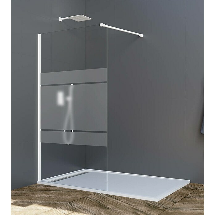 GME Mampara de ducha fija Screen (An x Al: 98 x 195 cm, Vidrio  serigrafiado, 8 mm, Plata brillo)