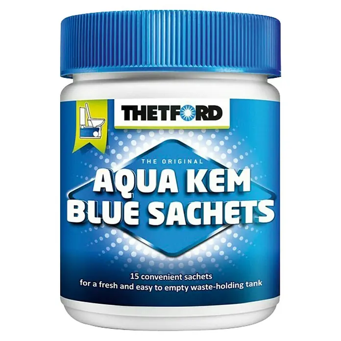 Thetford Toilettenzusatz Aqua Kem Sachets - 15 Stk. - Thetford Aqua Kem Blue Sachets: Sanitärzusatz für Frischwasser- und Fäkalientanks im Camping- und Bootsbereich für hygienische Sauberkeit und Frische.