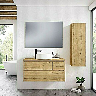 Conjunto de mueble de baño Emma centro y armario (120 cm, Nogal, Efecto madera)