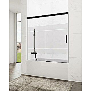 GME Mampara para bañera Basic (An x Al: 170 x 150 cm, Longitud regulable: 66 cm - 71 cm, Vidrio serigrafiado, Negro)