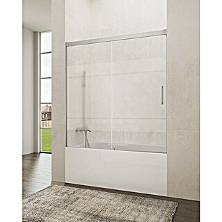GME Mampara para bañera Basic (An x Al: 170 x 150 cm, Longitud regulable: 66 cm - 71 cm, Vidrio serigrafiado, Titanio)